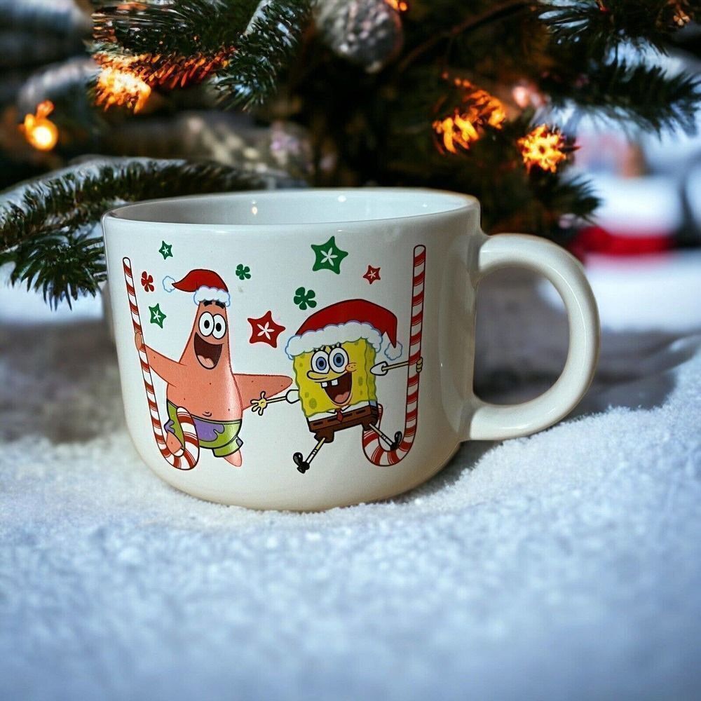 Spongebob Squarepants & Patrick Candy Cane Ceramic Christmas Coffee Mug Cup